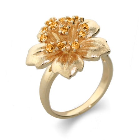 Gold Vermeil CZ Hibiscus Flower Ring | Eve's Addiction®
