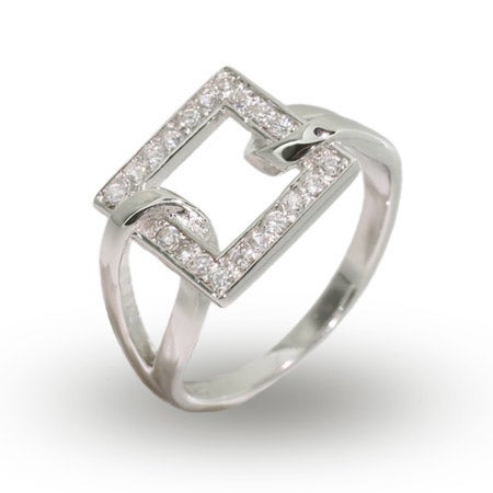 Modern Style Sterling Silver Looped Square CZ Ring | Eve's Addiction®