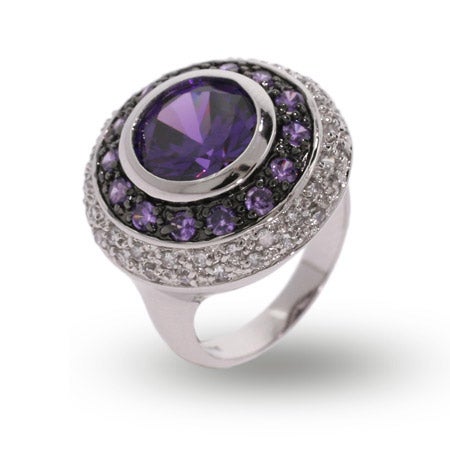 Designer Style Multi Circle Amethyst and CZ Cocktail Ring | Eve's ...