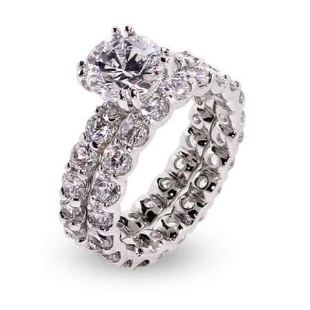 Art deco cz engagement ring set with cubic zirconia diamond