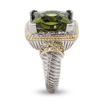 Designer Inspired Sparkling Cushion Cut Olive CZ Cable Ring | Eve's ...