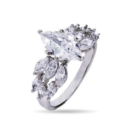 Triple Row Marquise Cut CZ Engagement Ring