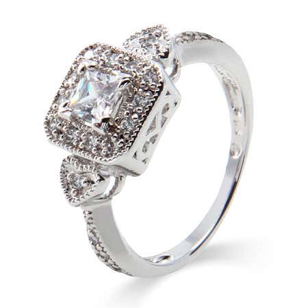 Deco Style Princess Cut CZ Promise Ring