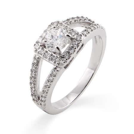 Vintage Style Round Cut CZ Promise Ring with Split Band