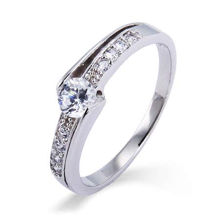 Petite Brilliant Cut CZ Promise Ring with Side Accents