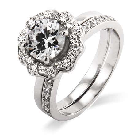 Art Deco cz engagement ring set in .925 sterling silver from eves addiction cz jewelry