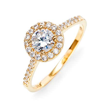 Gold plated cubic zirconia halo engagement ring from most popular cz engagement rings styles