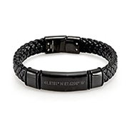 Personalized Jewelry For Him Engraved Bracelets Men Custom Coordinate Chisel Men S Genuine Leather Matte Black Id Bracelet