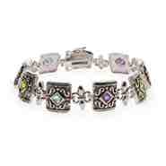 Antique Multicolor CZ Fleur de Lis Sterling Silver Bracelet