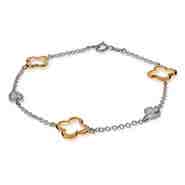 Designer Inspired Gold & Silver Four Petal Hearts Bracelet