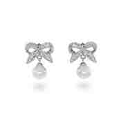 Gaby's Sterling Silver Bow Earrings with Pearl Drop