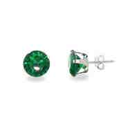 Sterling Silver 8mm Emerald Cubic Zirconia Stud Earrings