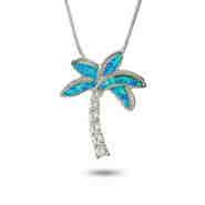 Tiffany Inspired Genuine Opal and CZ Palm Tree Pendant