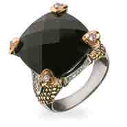 Designer Inspired Black Onyx Ring with Heart Edging