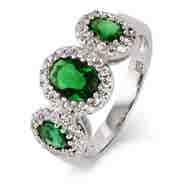 3 Stone Oval Cut Emerald Green CZ Ring